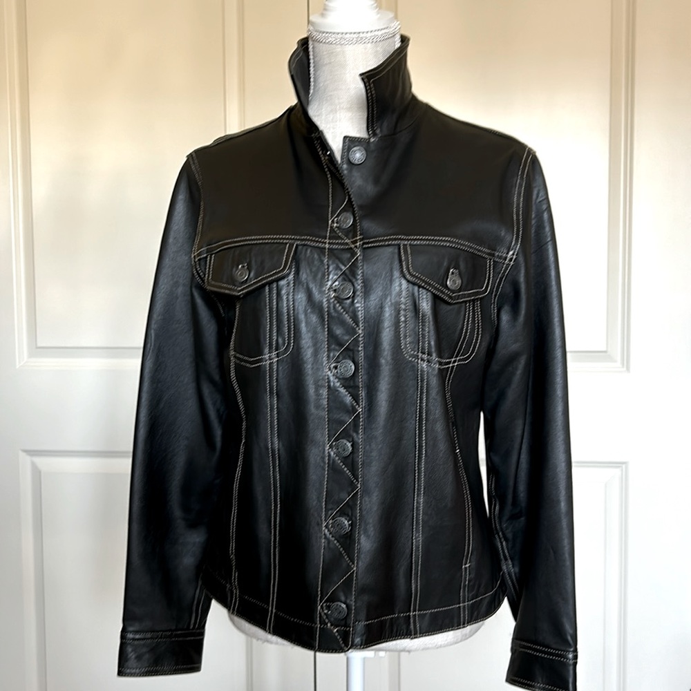 Black Leather Jean jacket (M) - Picture 2 of 9